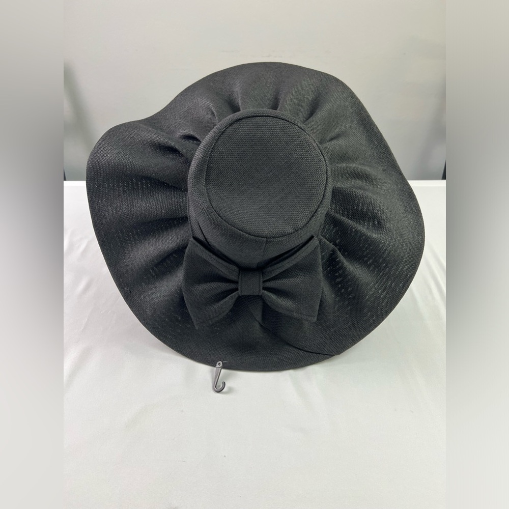 Wide Brim Black Sun Hat with Bow Vacation Beach Travel